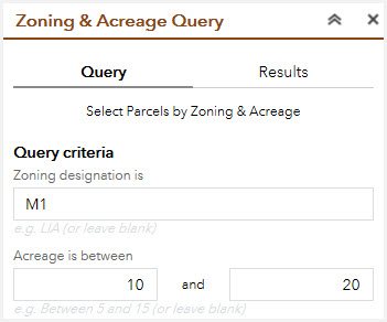 Zoning and Acreage search fields