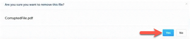 File delete confirmation window with arrow pointing to Yes button