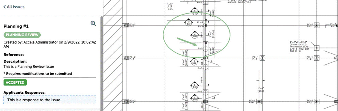 Plan sheet with issue and any related mark ups displayed