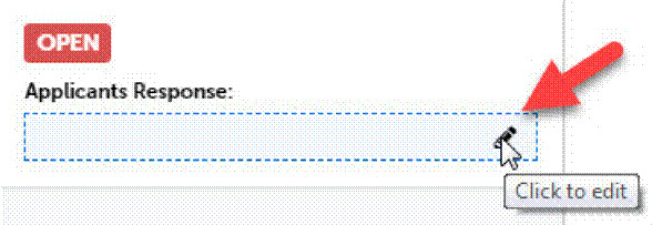 Applicants Response input field with arrow pointing to edit (pencil) icon