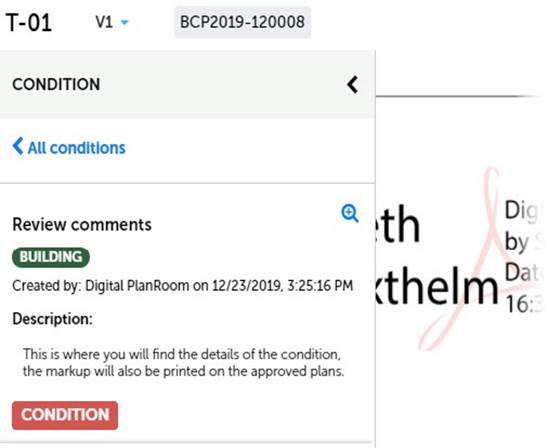 Condition information displayed
